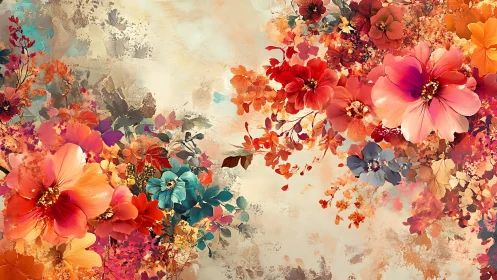 Velvet Garden Splendor: Blooms Burst in Warm Watercolor Cascade.