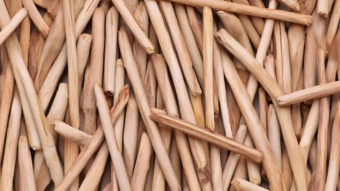 Close-up macro texture of stacked natural wooden dowel sticks
