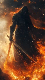 Shadowforged knight strides through a cathedral of flame.