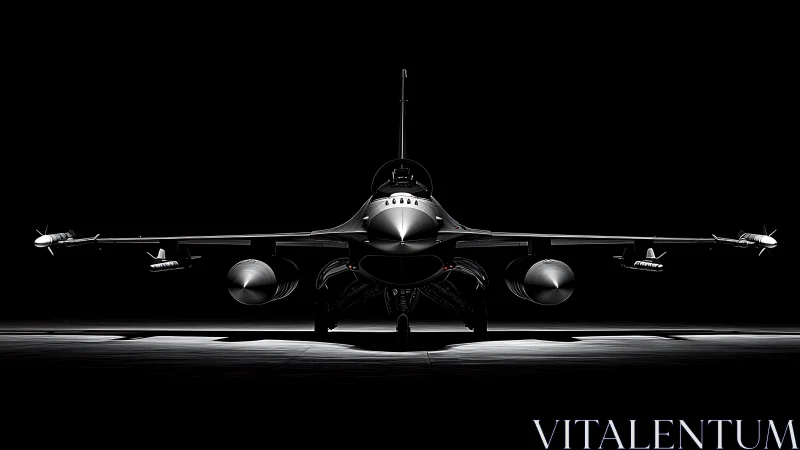 Sleek fighter jet waits in dramatic light on a quiet runway