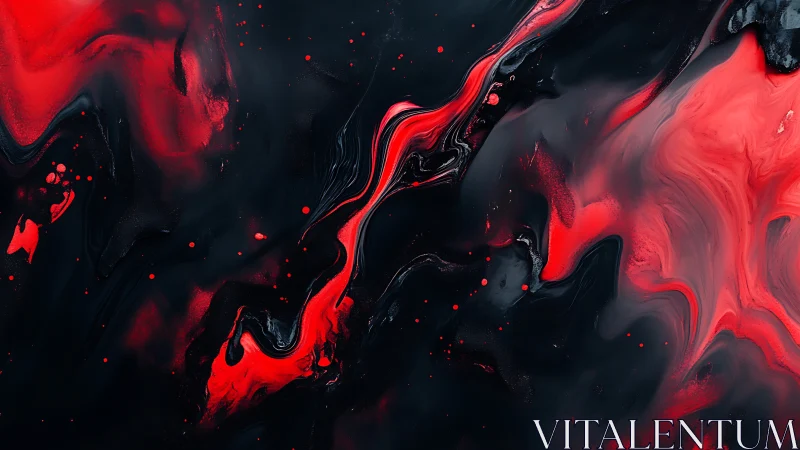 Red and black fluid abstract pattern with flowing streaks.