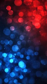 Soft red and blue bokeh lights drifting through night sky.