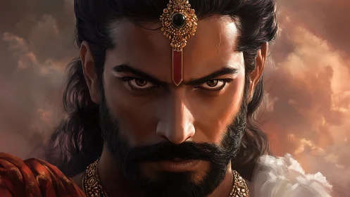 Warrior prince stares forward with intense focused expression