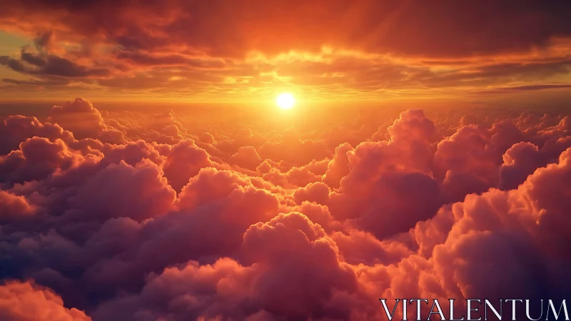 Sunrise ignites cotton skies in radiant cloud oceanscape.