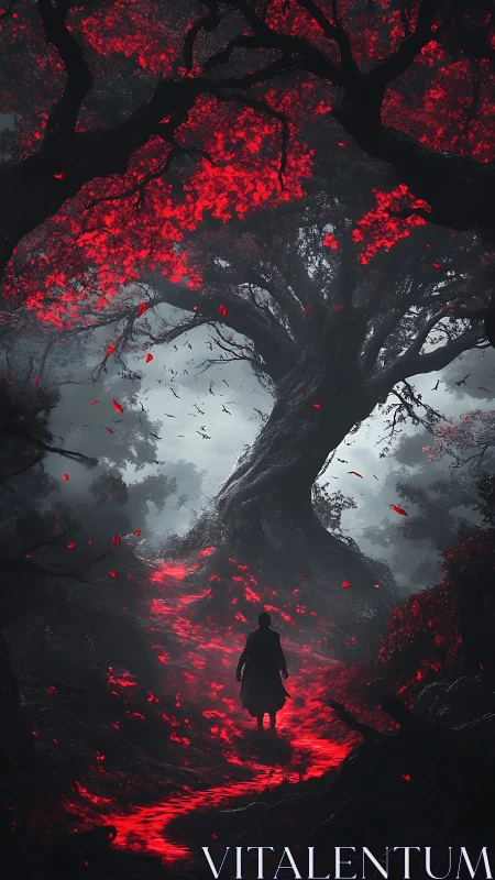 Scarlet Path Under the Waking Bloodroot Tree of Night.