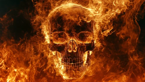 Incandescent Skull Engulfed in Photorealistic Fire Simulation