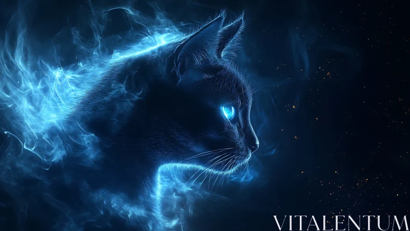 Luminescent Blue Cat with Ethereal Electric Energy Aura