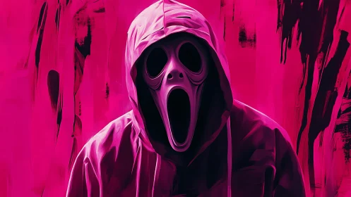 Chromatic hooded specter with elongated mask in neon magenta