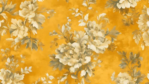 Floral clusters repeat uniformly over textured orange field