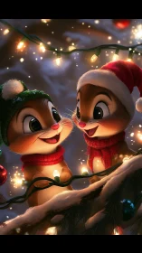 Joyful Christmas chipmunks share sparkling winter magic