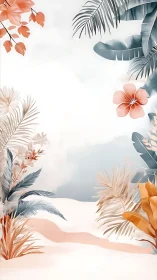 Soft coral oasis under pastel palms and whispering skies.