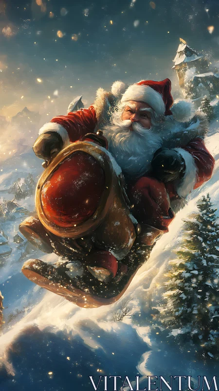 Aerodynamic Santa sled descent in dynamic snow lighting.
