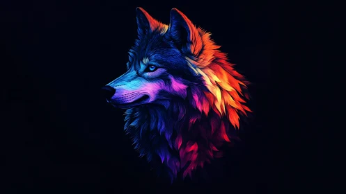 Neon-gradient wolf profile rendered in high-contrast digital painting