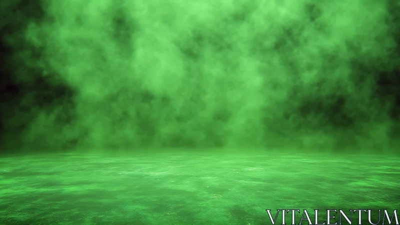 Volumetric green mist over reflective ground plane surface