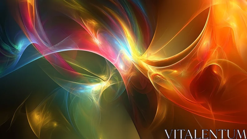 Radiant ribbons of color swirl in a luminous abstract dance