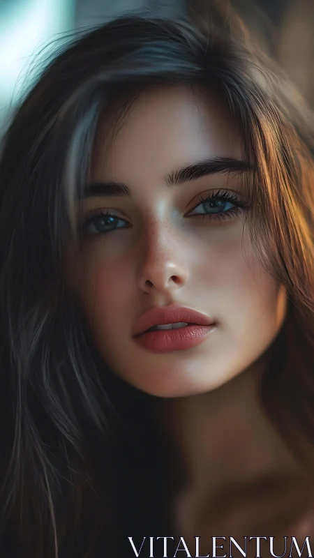 Softly lit portrait with expressive eyes and gentle warmth.