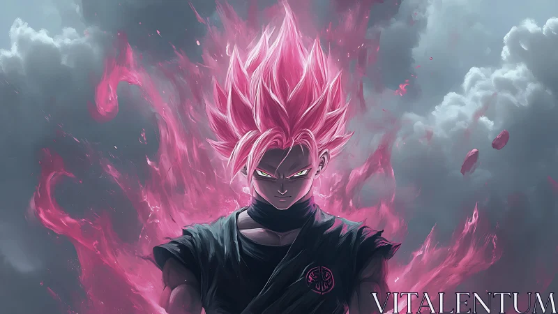 Pink-haired anime warrior ignites with storm-lit power.