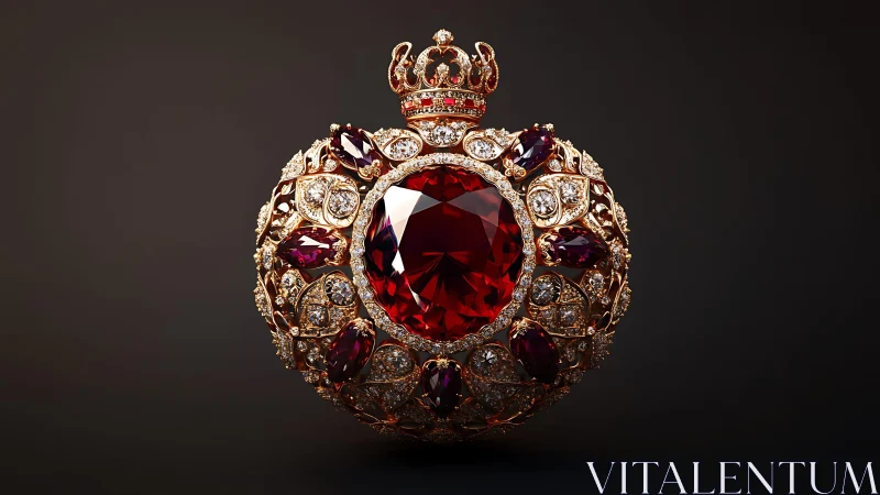 Regal jeweled heart glows warmly with rich ruby brilliance