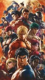Epic anime fighters assemble in blazing battle collage.