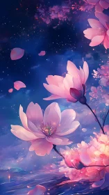Starlit magnolia blossoms drift softly across a dream sky.