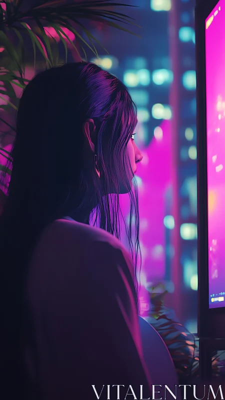 Neon-lit profile portrait isolates a gamer in cyber ambience