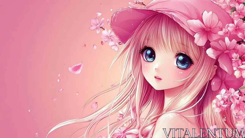 Blossom-kissed anime girl with bright blue springtime eyes.