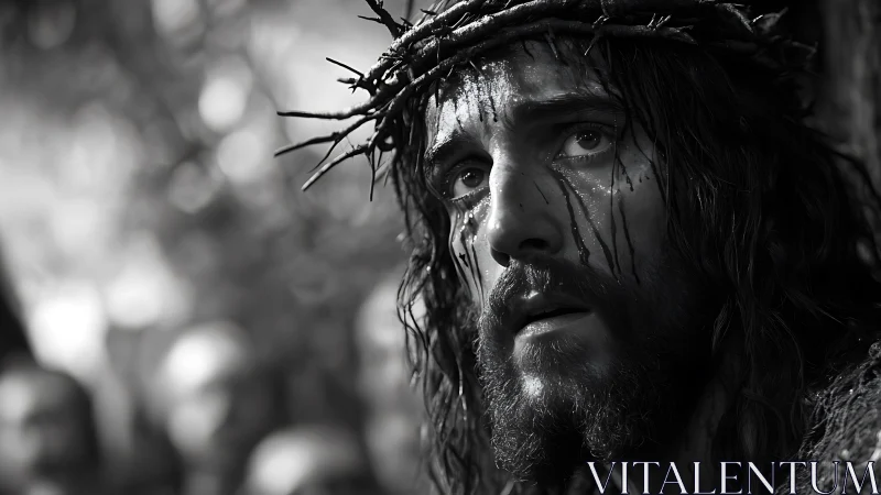 Glimmer of resolve in a crown of thorns and shadows.