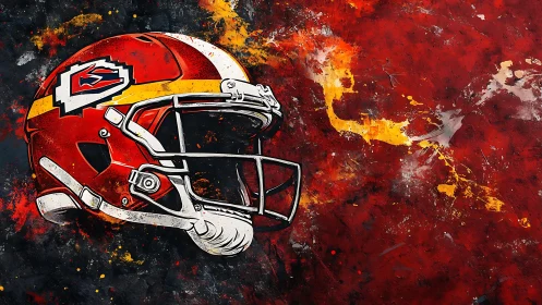 Red football helmet rendered against explosive abstract field