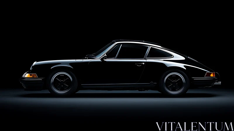 Side-profile studio portrait of classic black sports coupe