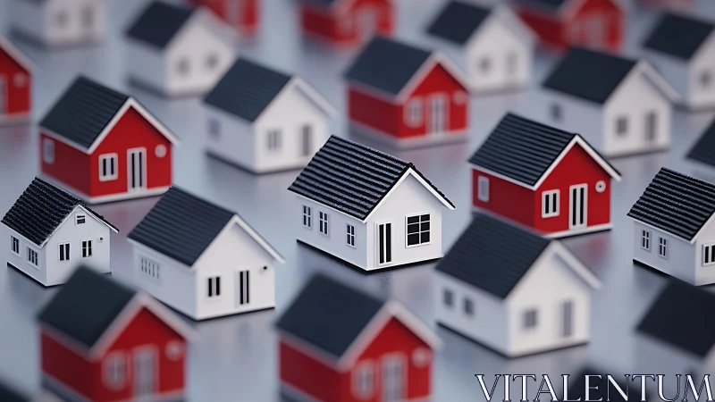 Miniature white houses amid red model neighborhood grid.