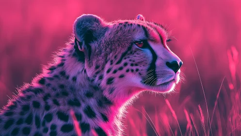 Neon-Illuminated Cheetah Profile: Chromatic Light Study.
