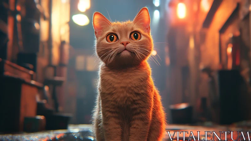 Urban Feline Portrait in Warm Sunset Alleyway Glow