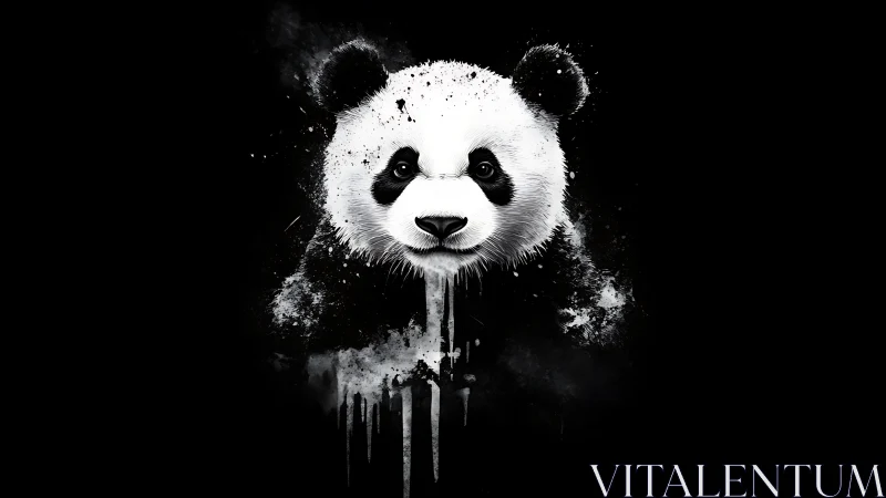 High contrast ink-splatter panda portrait with dripping paint trails