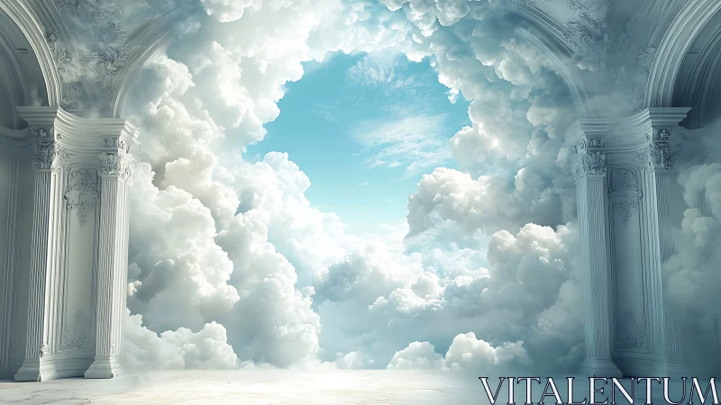 Classical colonnade merging with dense cumulus cloud mass.