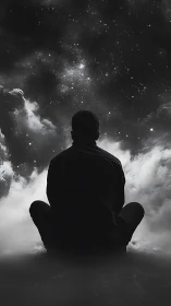 Solitary dreamer gazes into a vast, star-filled night sky