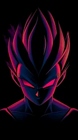 Neon-lit anime warrior portrait in high-contrast vector silhouette.