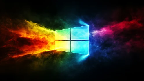 Radiant window emblem with prismatic energy trails exploding.