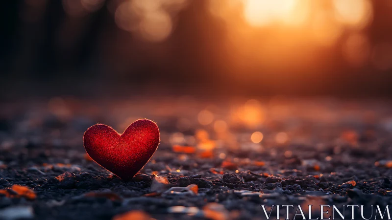 Luminous Heart Form on Textured Ground with Bokeh Ambiance.