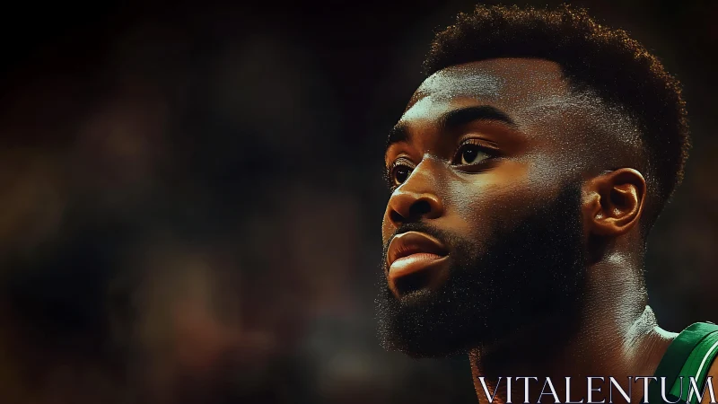 Basketball portrait under dramatic arena bokeh lighting.