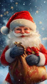 Snowlit Santa cradles a glittering gift sack of wonder.