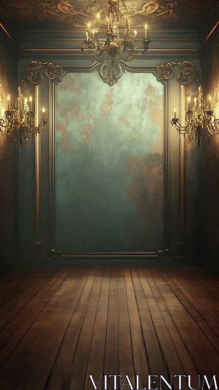 Velvet dusk ballroom with gilded walls and hushed chandeliers.