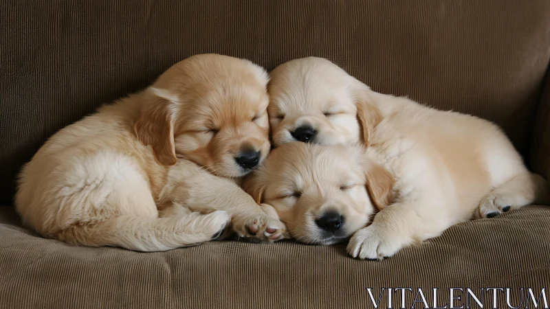 Golden puppies snuggled together in one peaceful nap pile.