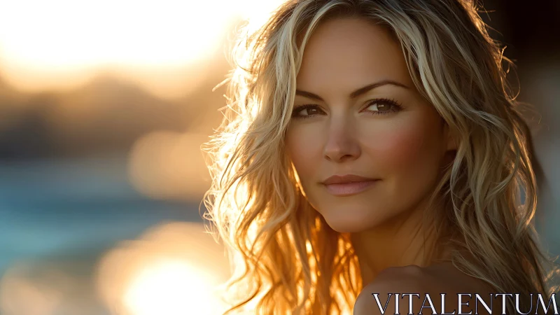 Sunlit blonde portrait with golden coastal backlight.