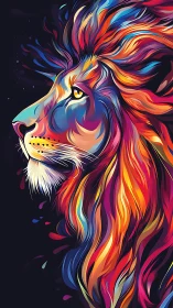 Stylized lion profile is rendered in multicolored vector layers
