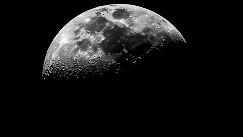 Half-lit lunar face leans from the void, cratered and bright