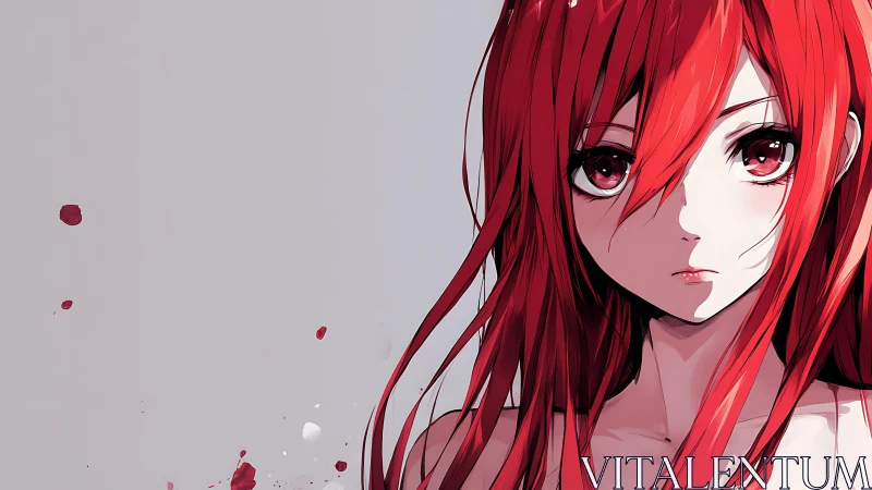 Red haired anime girl portrait with soft high key background