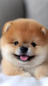 Fluffy Pomeranian puppy sharing a bright, joyful smile.