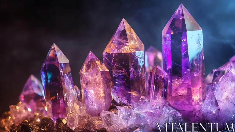 Amethyst crystal cluster glows with vivid violet light.