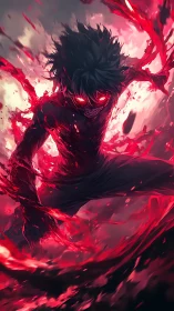 Demonic anime warrior unleashes chaotic red flaming power