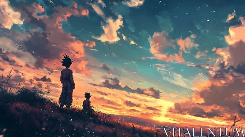 Sunset warriors pausing on a glowing horizon of wonder.